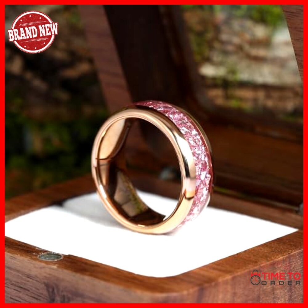 Tungsten Carbide Wedding Band with Morganite Stone, Size 7-14, Unisex Promise - Picture 3 of 7